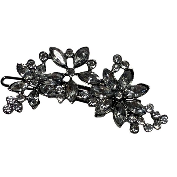 CrFlower Hair Clip W/ Rhinestone Detailing For Women Silver Tone Finish - Picture 3 of 10
